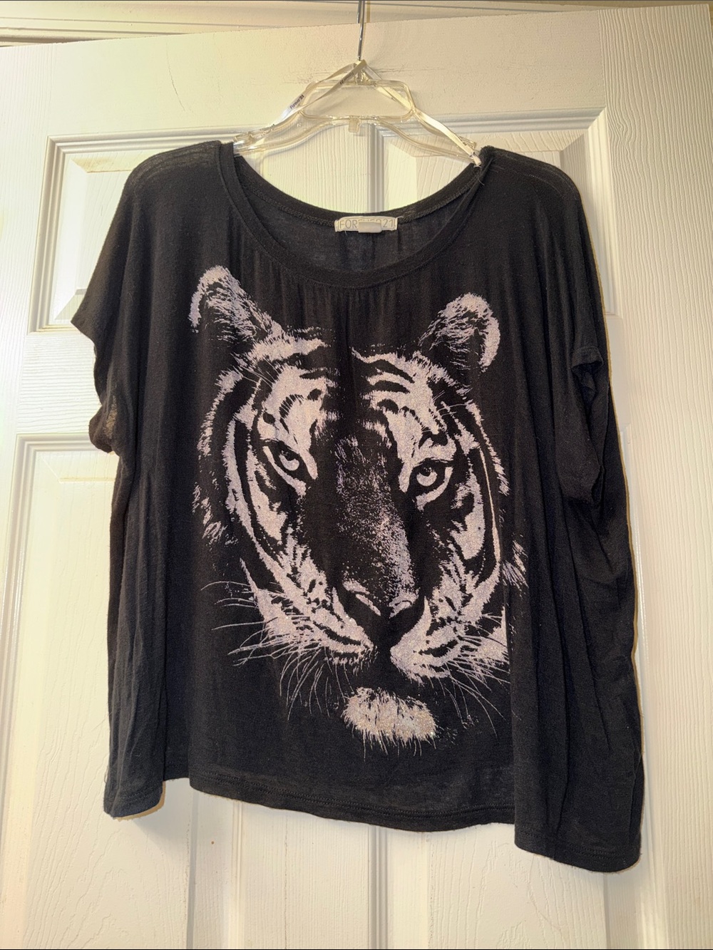 Forever 21 Black Tee with White Tiger Graphic
